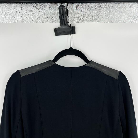 Eileen Fisher Angle Front Jacket Cardigan Ponte Leather Trim Asymmetric Black XS - Picture 11 of 16